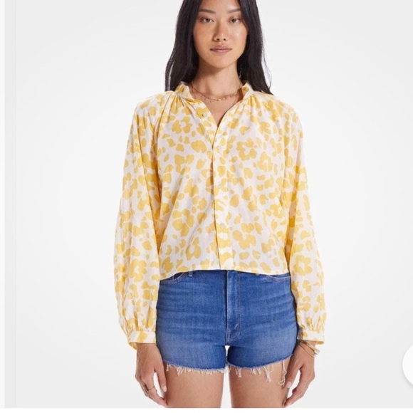 MOTHER THE SUNBURST COTTON LEOPARD FLORAL PRINT TOP. MADE IN USA. SZ S yellow - Picture 11 of 11